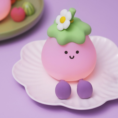 Fabryka Sprzedaż hurtowa Karykatura Miękki silikon LED Nocne światła Cute Małe Aubergine Łóżkowe lampy Przenośne USB Ładowalne Nocne światła sypialni