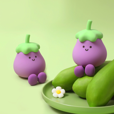 Fabryka Sprzedaż hurtowa Karykatura Miękki silikon LED Nocne światła Cute Małe Aubergine Łóżkowe lampy Przenośne USB Ładowalne Nocne światła sypialni