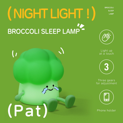 DY Trendy Sleep Silikonowe światło nocne Ładowalna lampa pod łóżkiem warzywna 3 poziomy przyciemniające brokuły światło nocne
