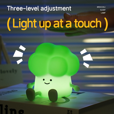 DY Trendy Sleep Silikonowe światło nocne Ładowalna lampa pod łóżkiem warzywna 3 poziomy przyciemniające brokuły światło nocne